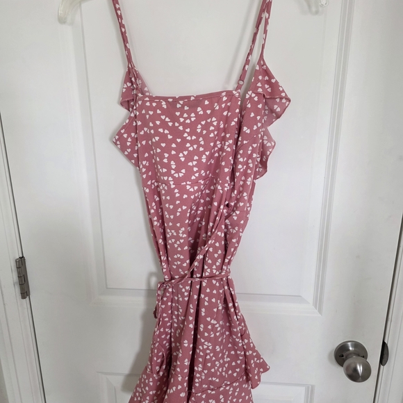Pink Heart-Print Ruffle Wrap Dress - Picture 7 of 13